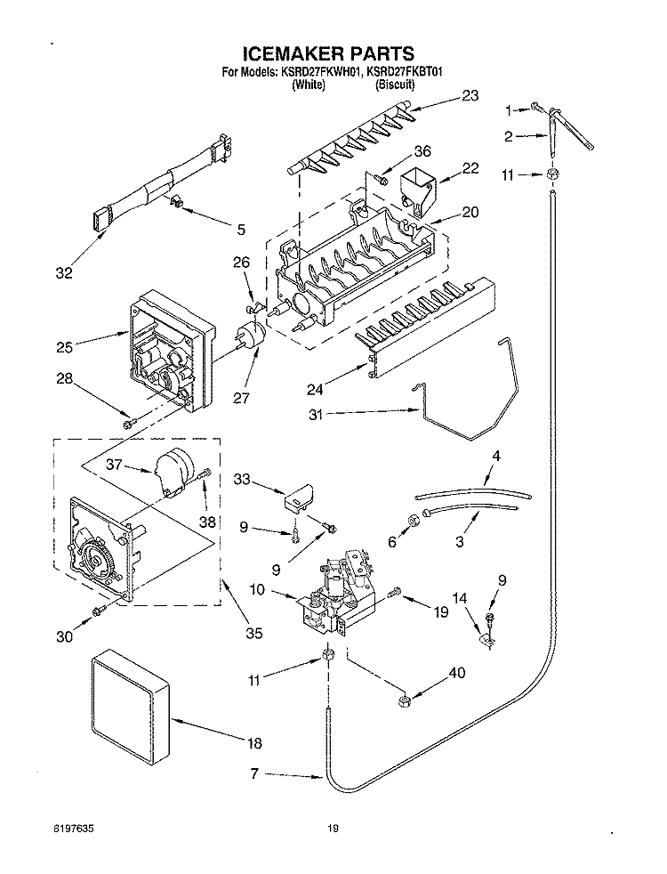 ICE MAKER, OPTIONAL Diagram and Parts List for KSRD27FKBT01  KitchenAid Refrigerator