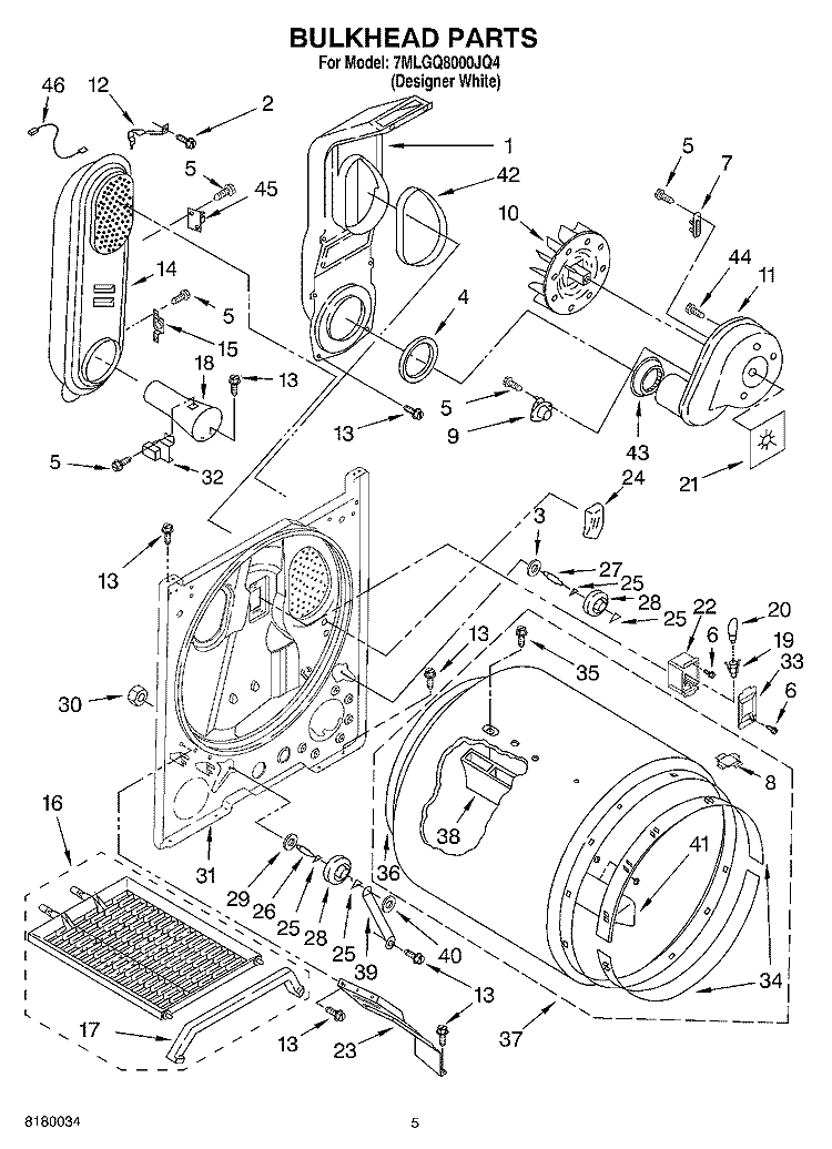 BULKHEAD PARTS Diagram and Parts List for 7MLGQ8000JQ4  Whirlpool Dryer