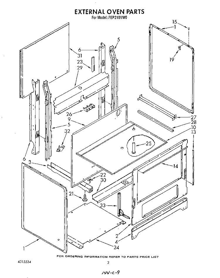 EXTERNAL OVEN , LITERATURE AND OPTIONAL Diagram and Parts List for FEP210VL0  Roper Range