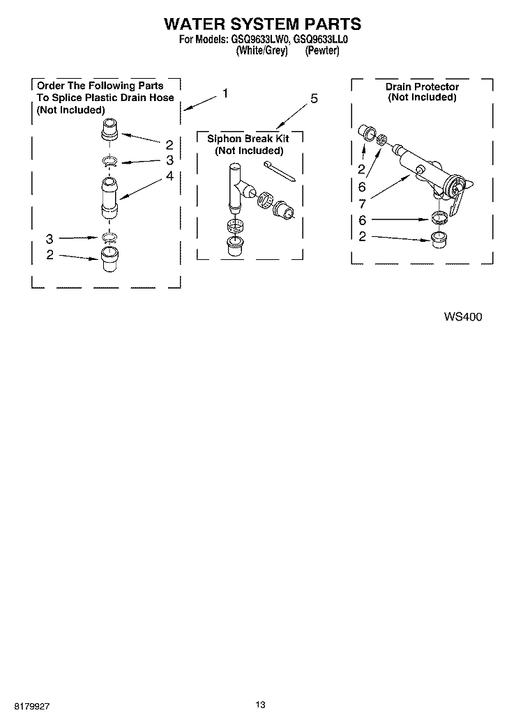 WATER SYSTEM Diagram and Parts List for GSQ9633LL0  Whirlpool Washer