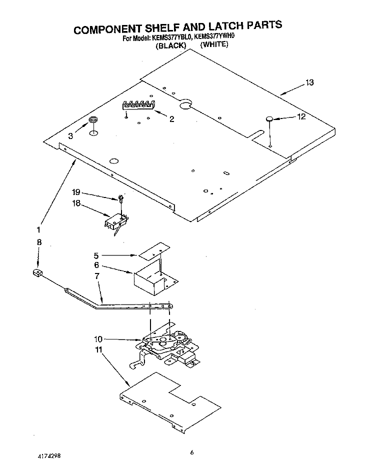 COMPONENT SHELF AND LATCH Diagram and Parts List for KEMS377YBL0  KitchenAid Wall Oven