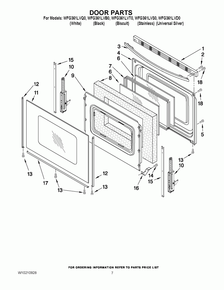 DOOR PARTS Diagram and Parts List for WFG361LVT0  Whirlpool Range
