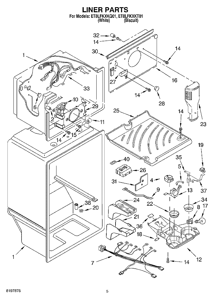 LINER Diagram and Parts List for ET8LFKXKQ01  Whirlpool Refrigerator