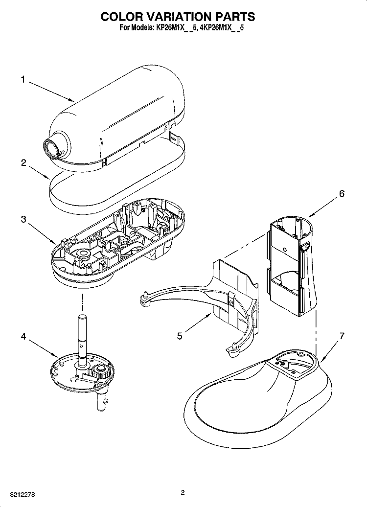 COLOR VARIATION PARTS Diagram and Parts List for 4KP26M1XBS5  KitchenAid Mixer