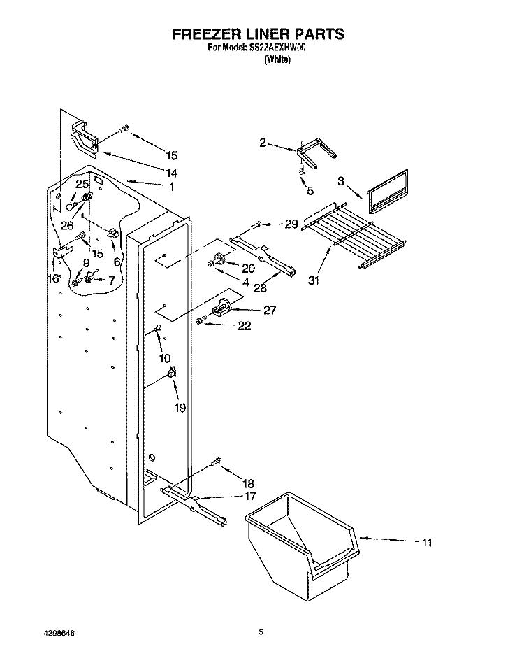 FREEZER LINER Diagram and Parts List for SS22AEXHW00  Whirlpool Refrigerator