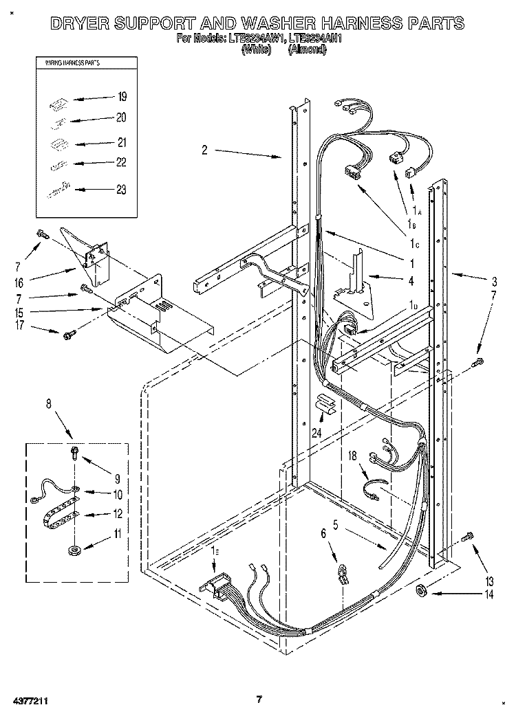 DRYER SUPPORT AND WASHER HARNESS Diagram and Parts List for LTE6234AW1  Whirlpool Washer Dryer Combo