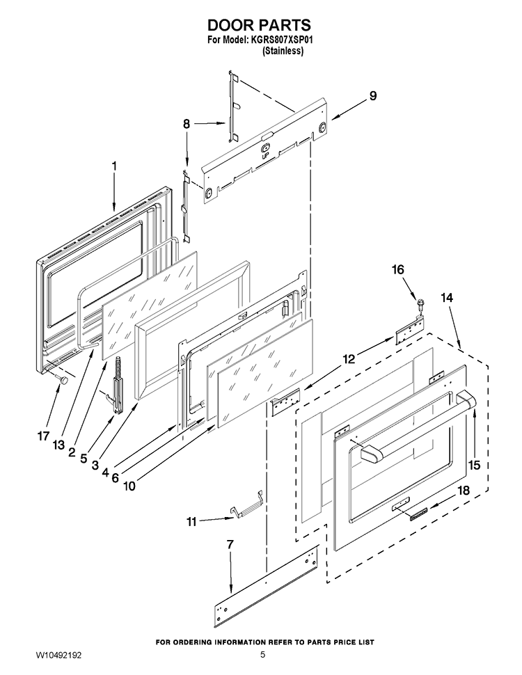 DOOR PARTS Diagram and Parts List for KGRS807XSP01  KitchenAid Range