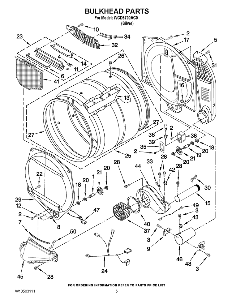BULKHEAD PARTS Diagram and Parts List for WGD5700AC0  Whirlpool Dryer