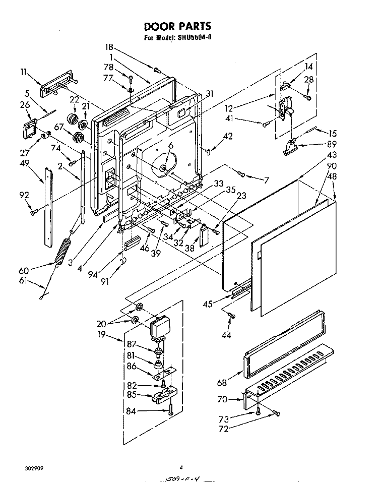 DOOR Diagram and Parts List for SHU55040  Whirlpool Dishwasher