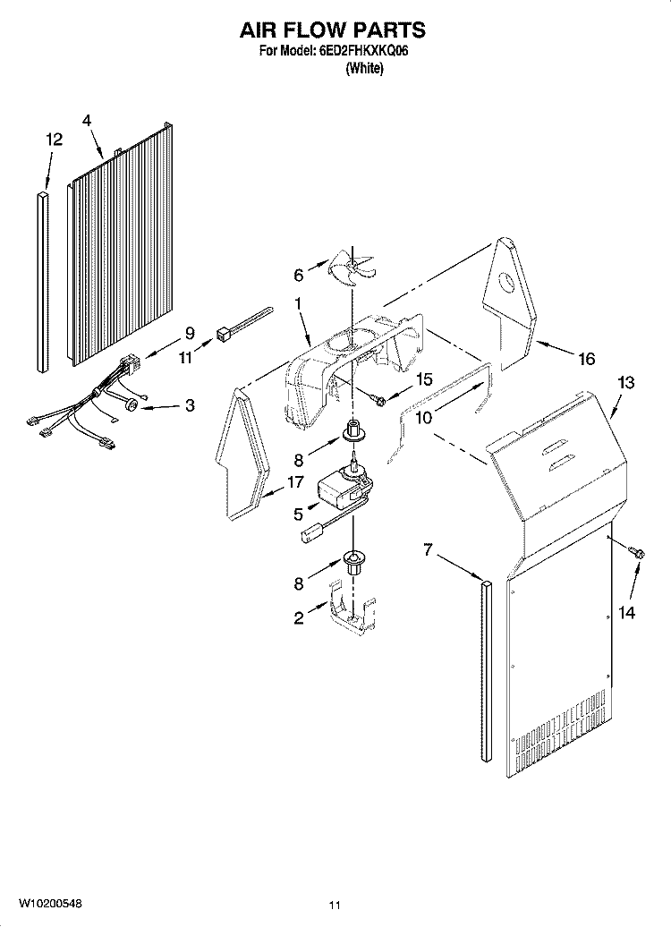 AIR FLOW PARTS Diagram and Parts List for 6ED2FHKXKQ06  Whirlpool Refrigerator