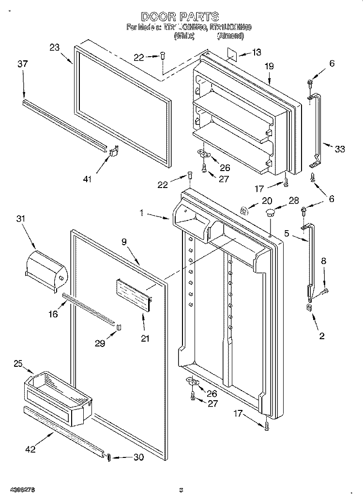 DOOR Diagram and Parts List for ET21LKXHN00  Whirlpool Refrigerator