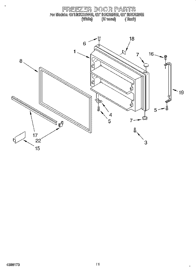 FREEZER DOOR, LIT/OPTIONAL Diagram and Parts List for GT19DKXGN02  Whirlpool Refrigerator