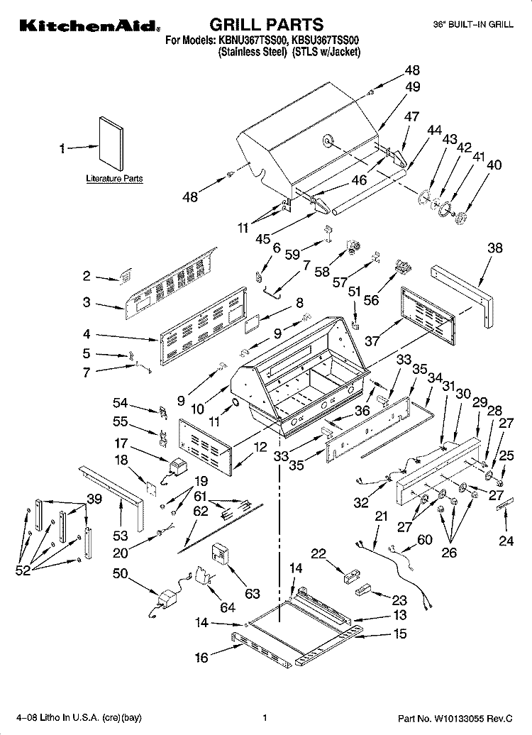 GRILL PARTS Diagram and Parts List for KBSU367TSS00  KitchenAid Grill
