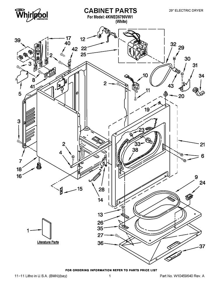 CABINET PARTS Diagram and Parts List for 4KWED5790VW1  Whirlpool Dryer