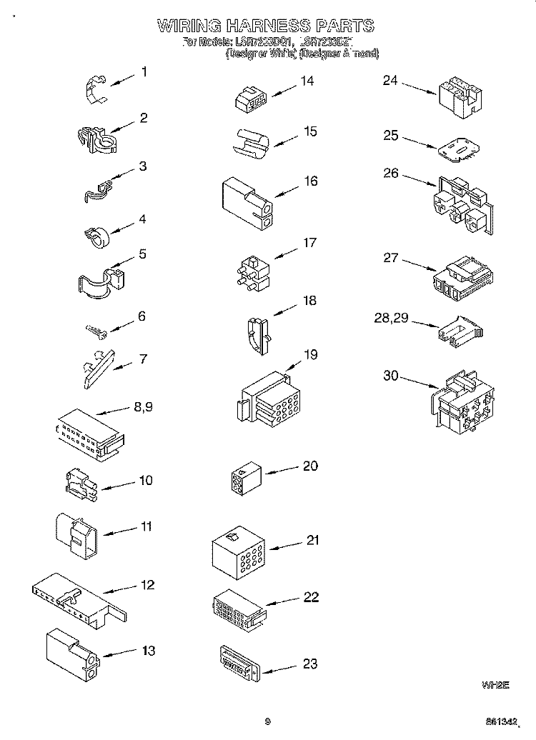 WIRING HARNESS Diagram and Parts List for LSR7233DZ1  Whirlpool Washer