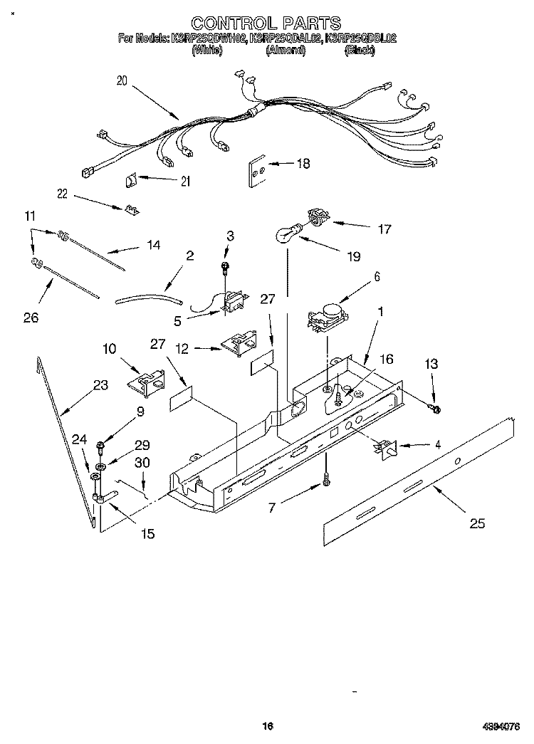 CONTROL Diagram and Parts List for KSRP25QDWH02  KitchenAid Refrigerator
