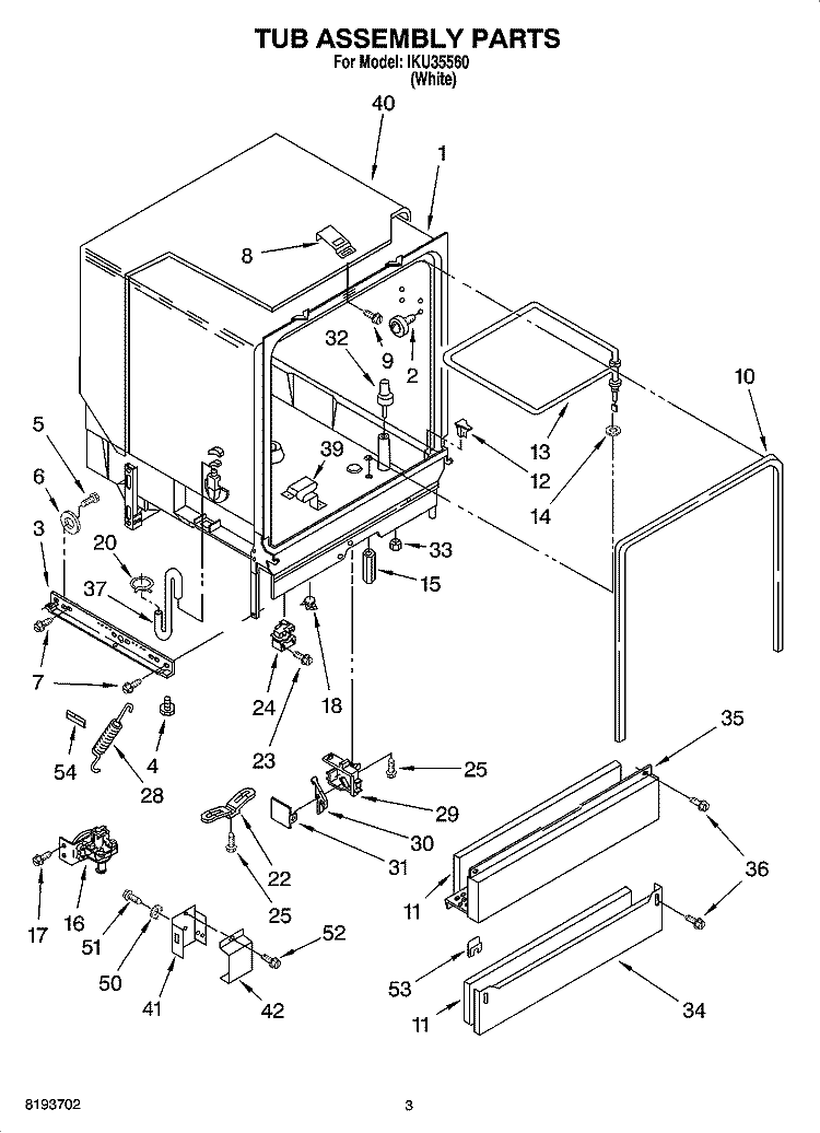 TUB ASSEMBLY PARTS Diagram and Parts List for IKU35560  Inglis Dishwasher