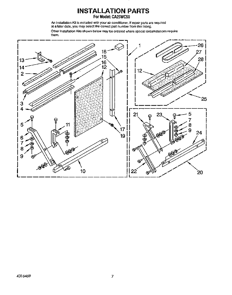 INSTALLATION Diagram and Parts List for CA25WC50  Whirlpool Air Conditioner