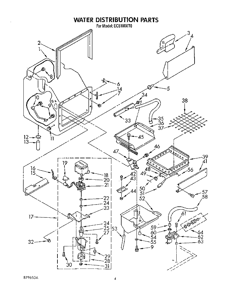 WATER DISTRIBUTION Diagram and Parts List for EC5100XT0  Whirlpool Ice Maker