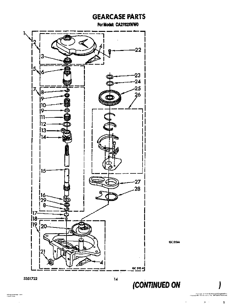 GEARCASE Diagram and Parts List for CA2762XWG0  Whirlpool Washer