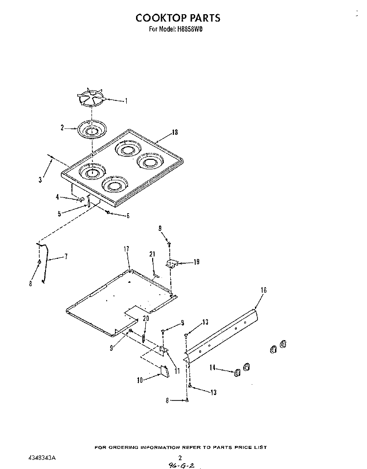 COOK TOP Diagram and Parts List for H8858L0  Roper Range