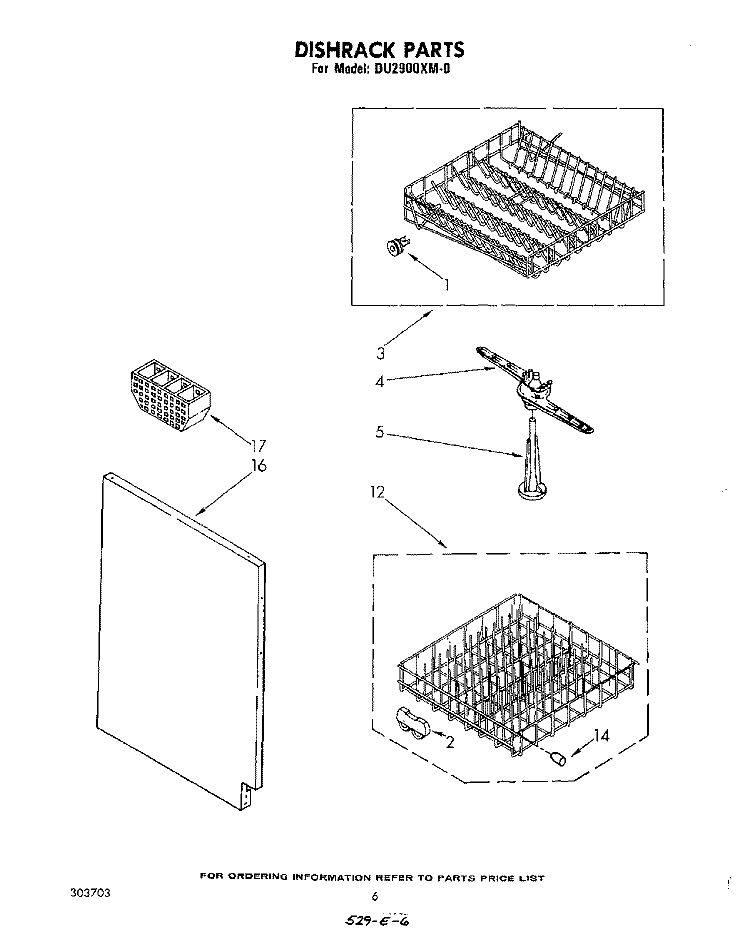 DISHRACK Diagram and Parts List for DU2900XM0  Whirlpool Dishwasher