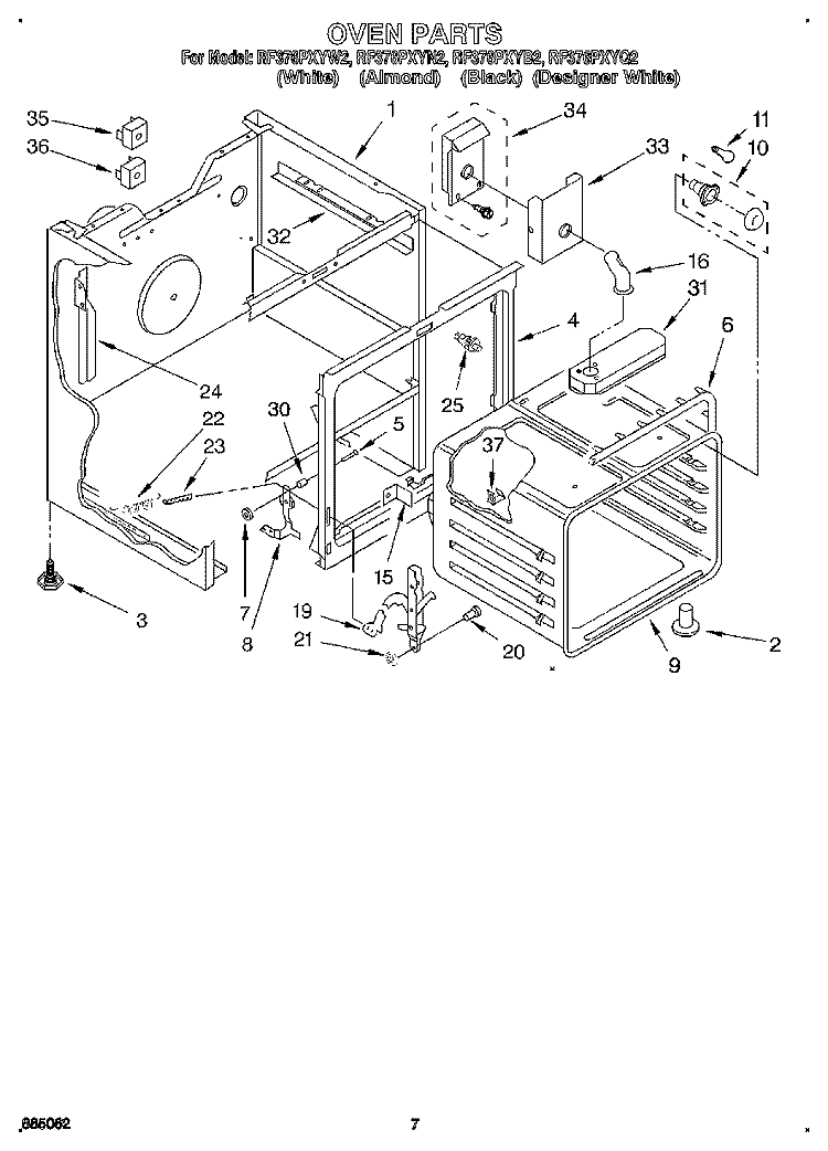 OVEN Diagram and Parts List for RF376PXYN2  Whirlpool Range