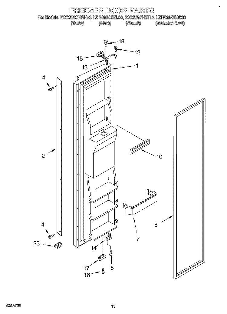 FREEZER DOOR Diagram and Parts List for KSRS25CHWH00  KitchenAid Refrigerator