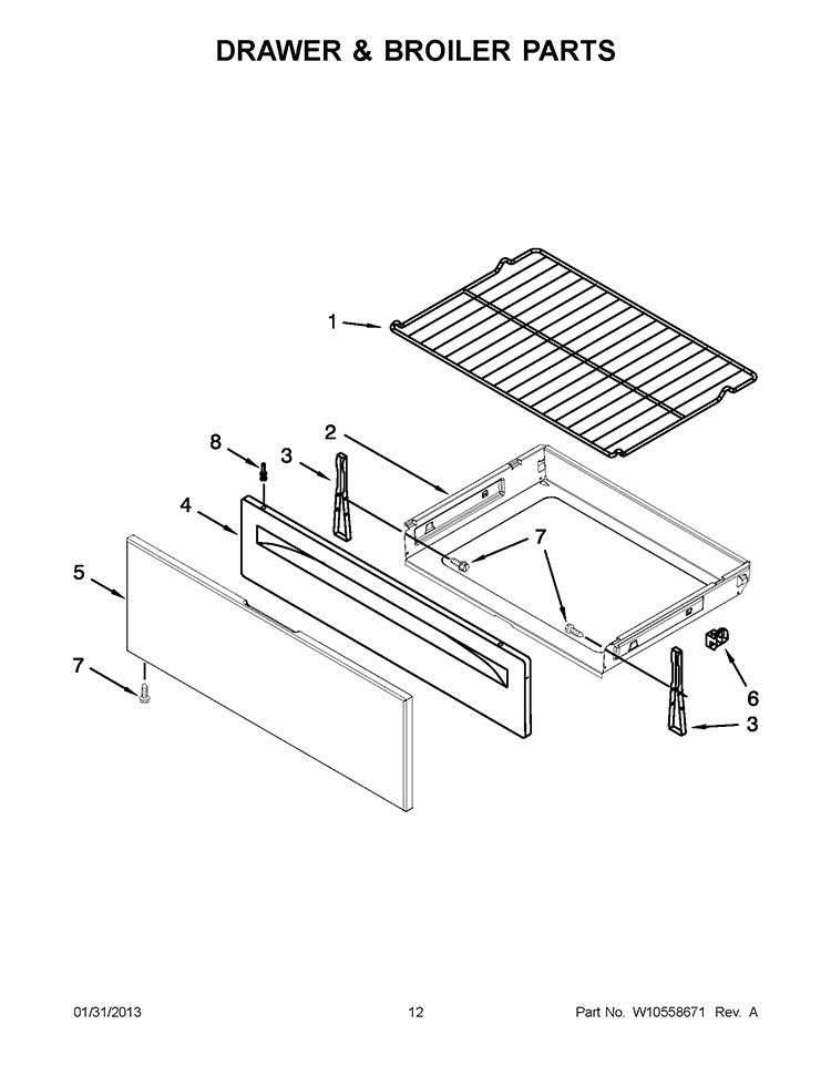 DRAWER & BROILER PARTS Diagram and Parts List for WFG520S0AW1  Whirlpool Range