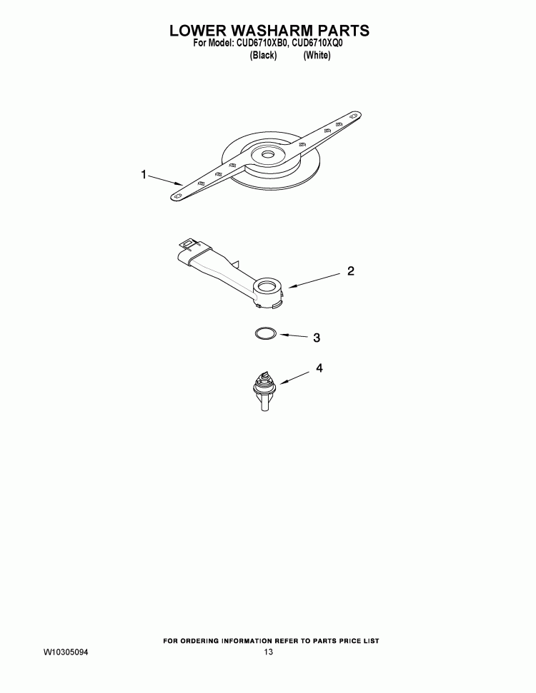 LOWER WASHARM PARTS Diagram and Parts List for CUD6710XB0  Crosley Dishwasher