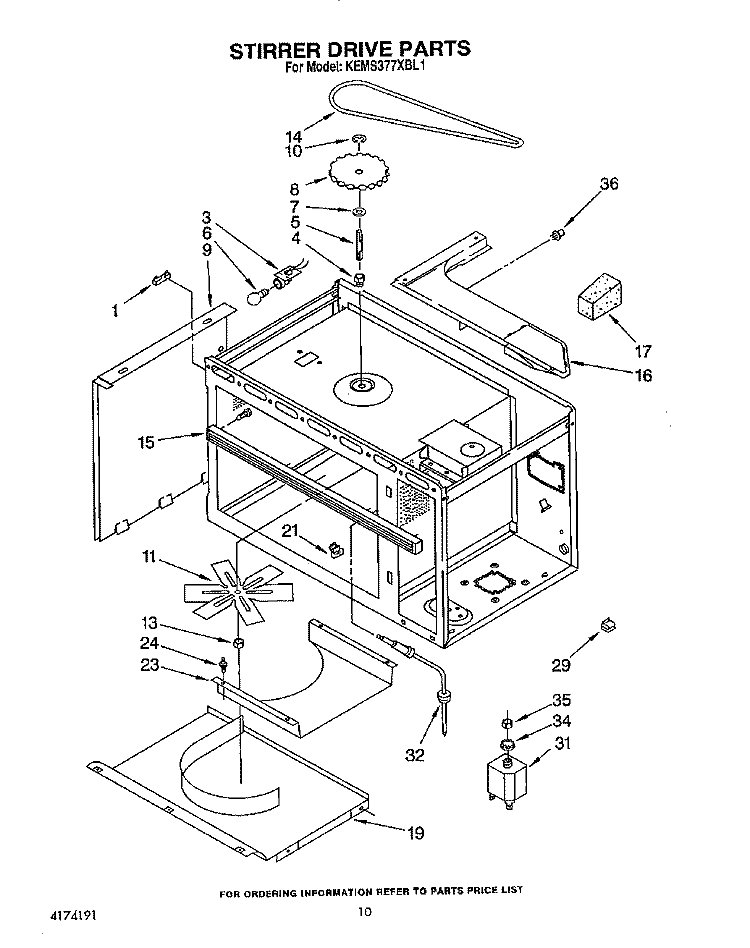 STIRRER DRIVE Diagram and Parts List for KEMS377XBL1  KitchenAid Microwave Oven Combo
