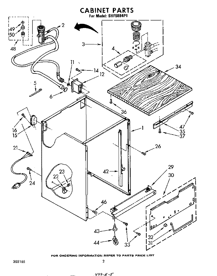 CABINET Diagram and Parts List for SHF5884P1  Whirlpool Dishwasher