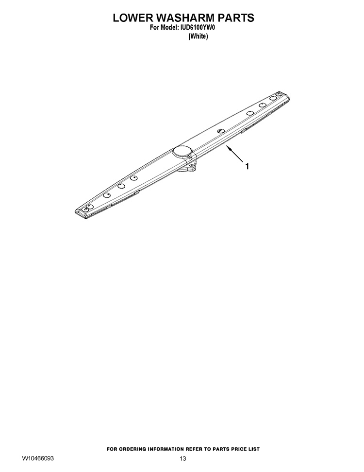 LOWER WASHARM PARTS Diagram and Parts List for IUD6100YW0  Whirlpool Dishwasher