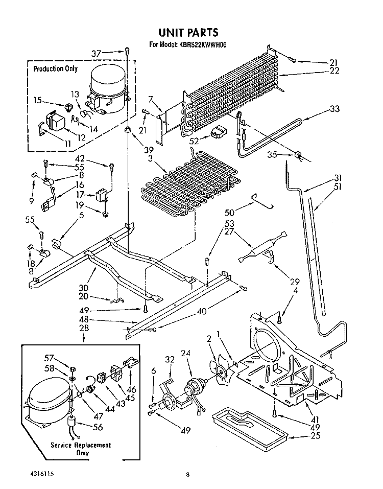 UNIT Diagram and Parts List for KBRS22KWAL00  KitchenAid Refrigerator