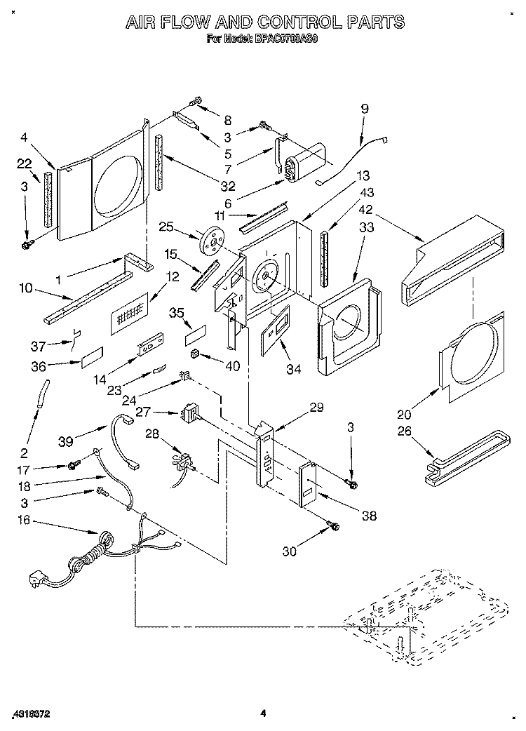 AIR FLOW AND CONTROL Diagram and Parts List for BPAC0700AS0  KitchenAid Air Conditioner