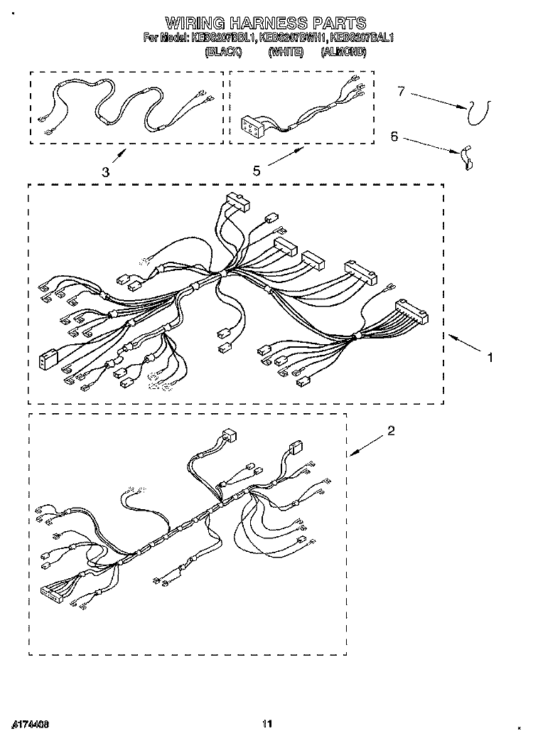 WIRING HARNESS Diagram and Parts List for KEBS207BBL1  KitchenAid Wall Oven