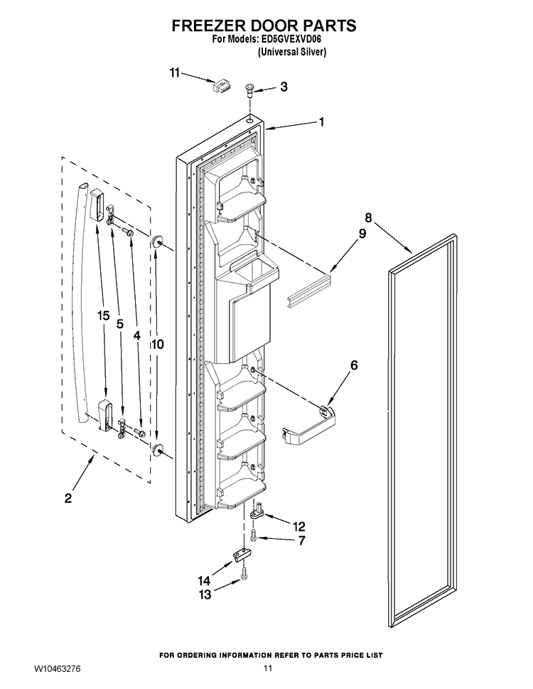 FREEZER DOOR PARTS Diagram and Parts List for ED5GVEXVD06  Whirlpool Refrigerator