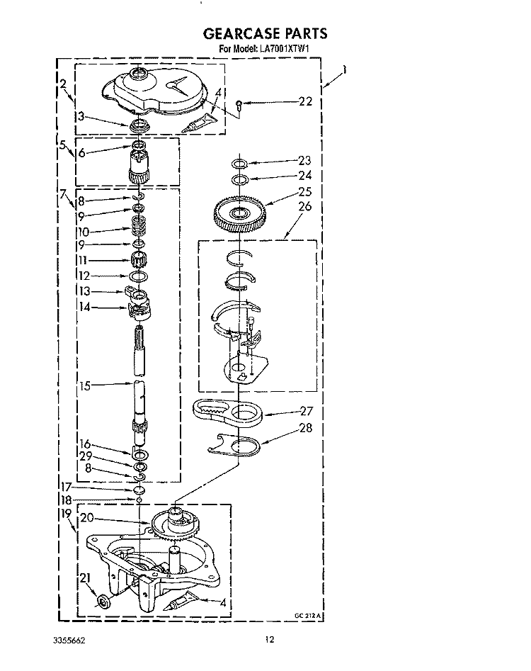 GEARCASE Diagram and Parts List for LA7001XTF1  Whirlpool Washer