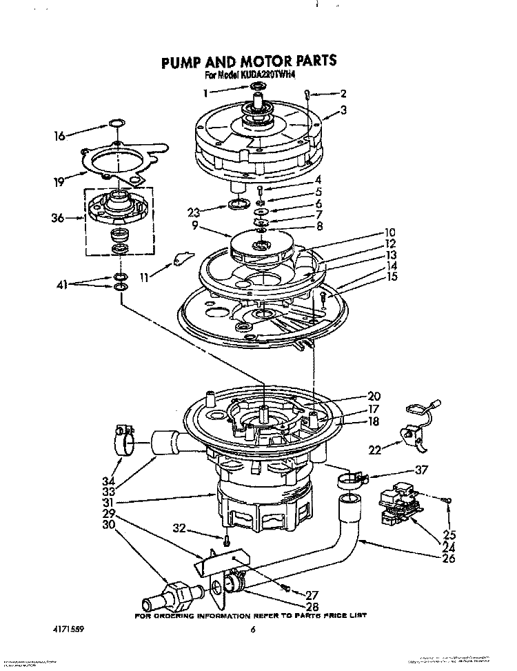 PUMP AND MOTOR Diagram and Parts List for KUDA220TWH4  KitchenAid Dishwasher
