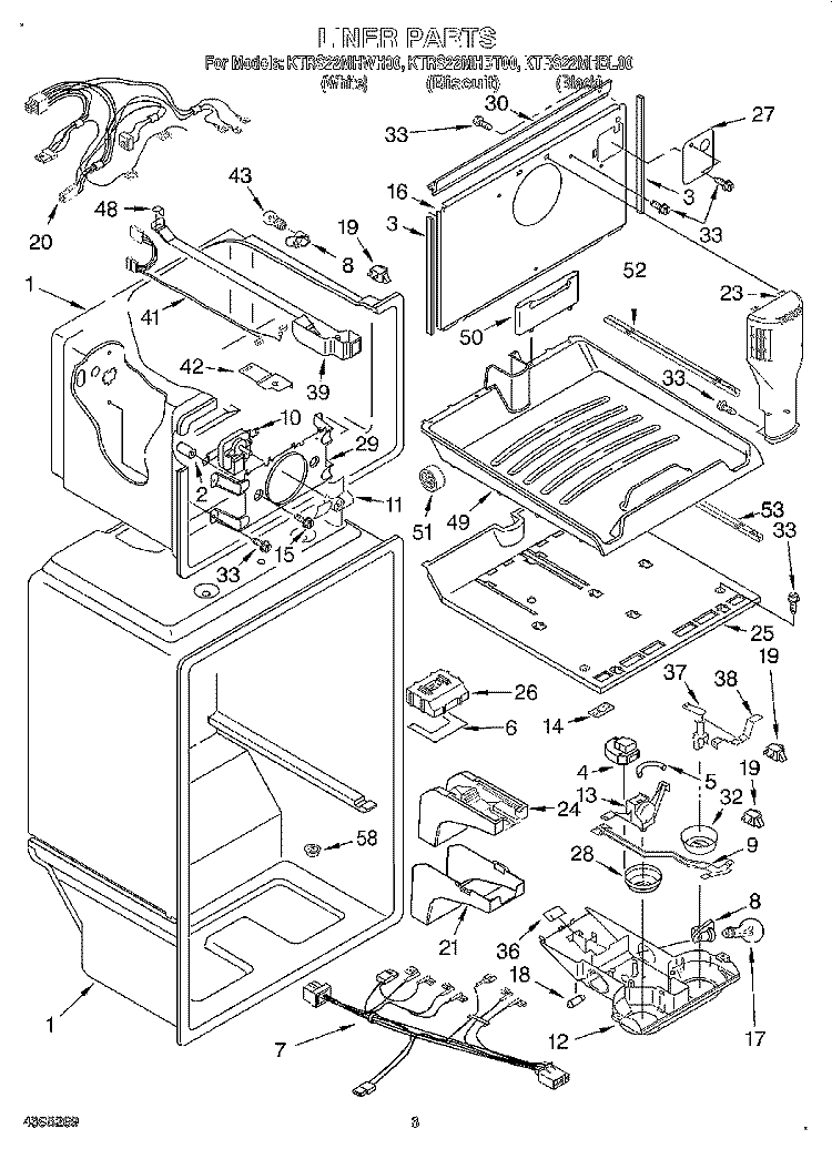 LINER Diagram and Parts List for KTRS22MHBT00  KitchenAid Refrigerator