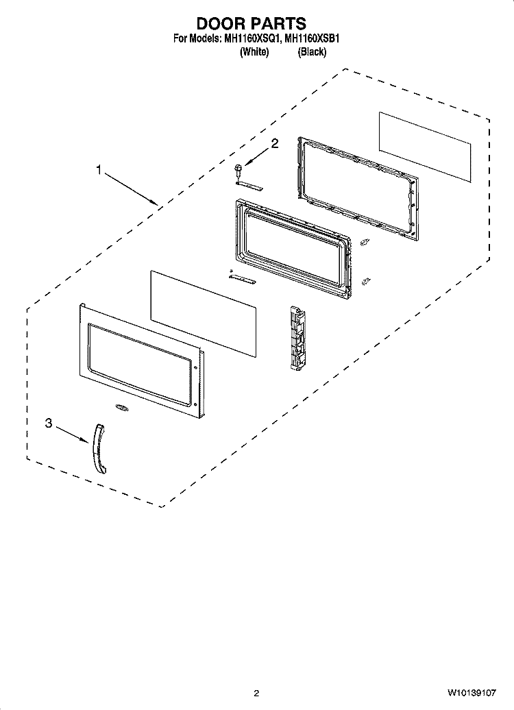 DOOR PARTS Diagram and Parts List for MH1160XSB1  Whirlpool Microwave