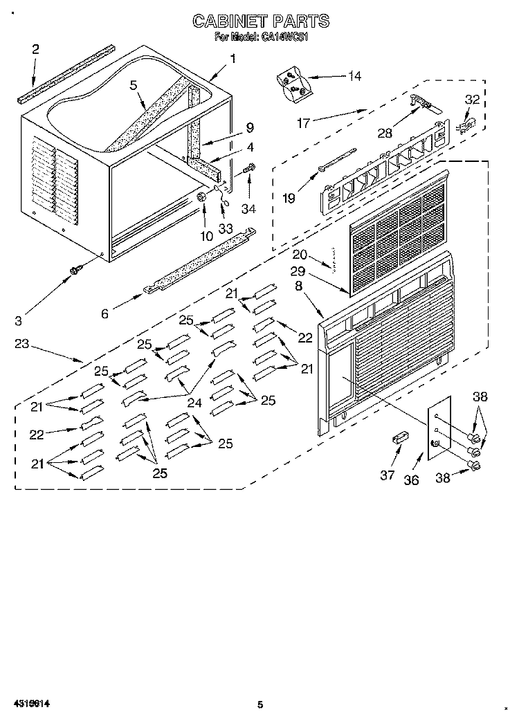 CABINET Diagram and Parts List for CA14WC51  Whirlpool Air Conditioner