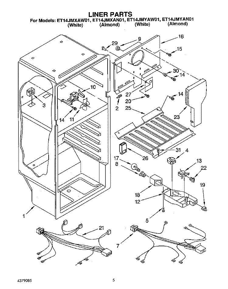 LINER, LIT/OPTIONAL Diagram and Parts List for ET14JMXAN01  Whirlpool Refrigerator