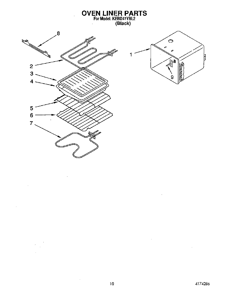 OVEN LINER Diagram and Parts List for KEBI241YBL2  KitchenAid Wall Oven