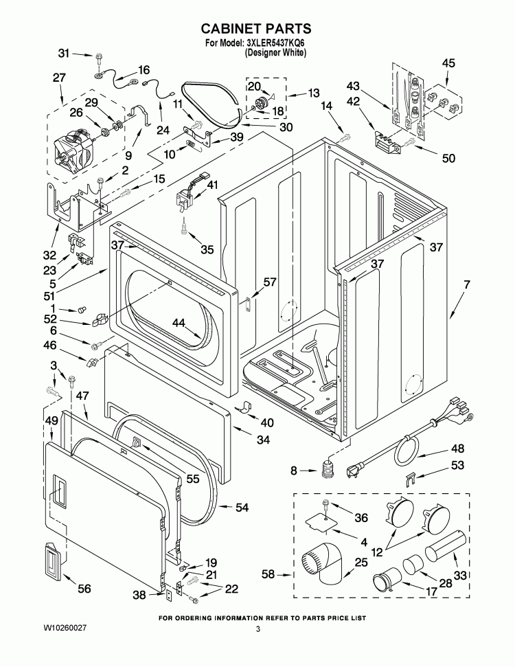 CABINET PARTS Diagram and Parts List for 3XLER5437KQ6  Whirlpool Dryer