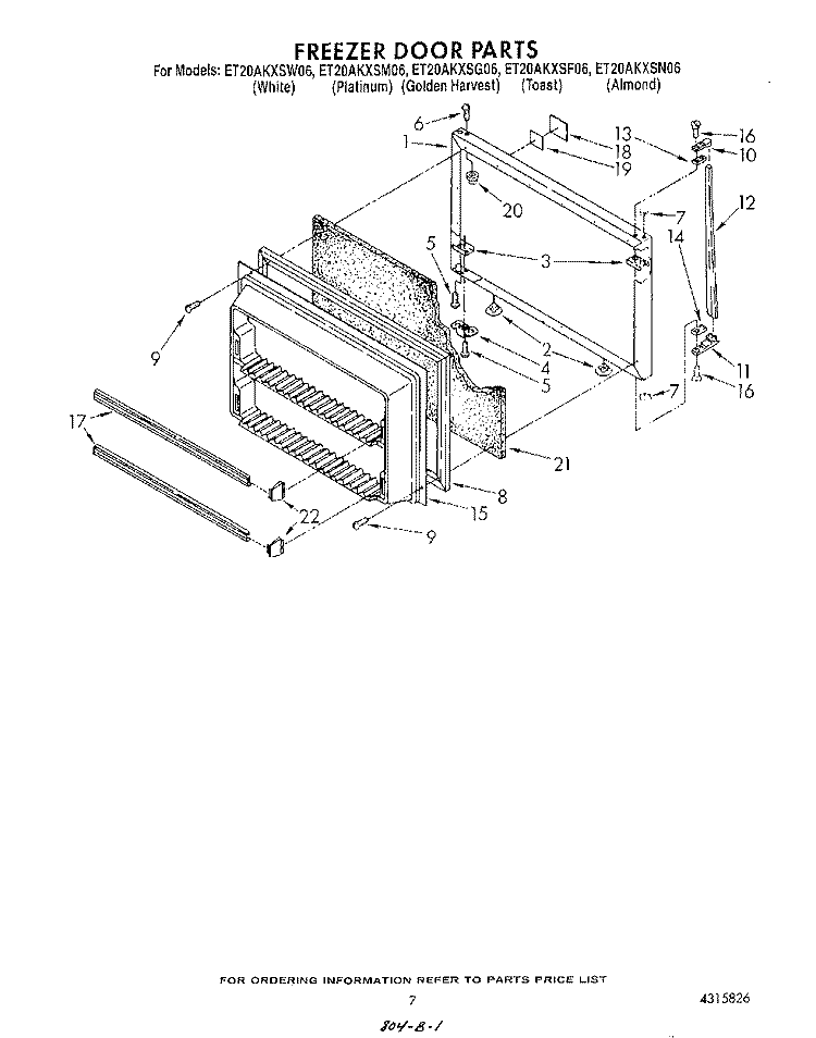 FREEZER DOOR Diagram and Parts List for ET20AKXSW06  Whirlpool Refrigerator