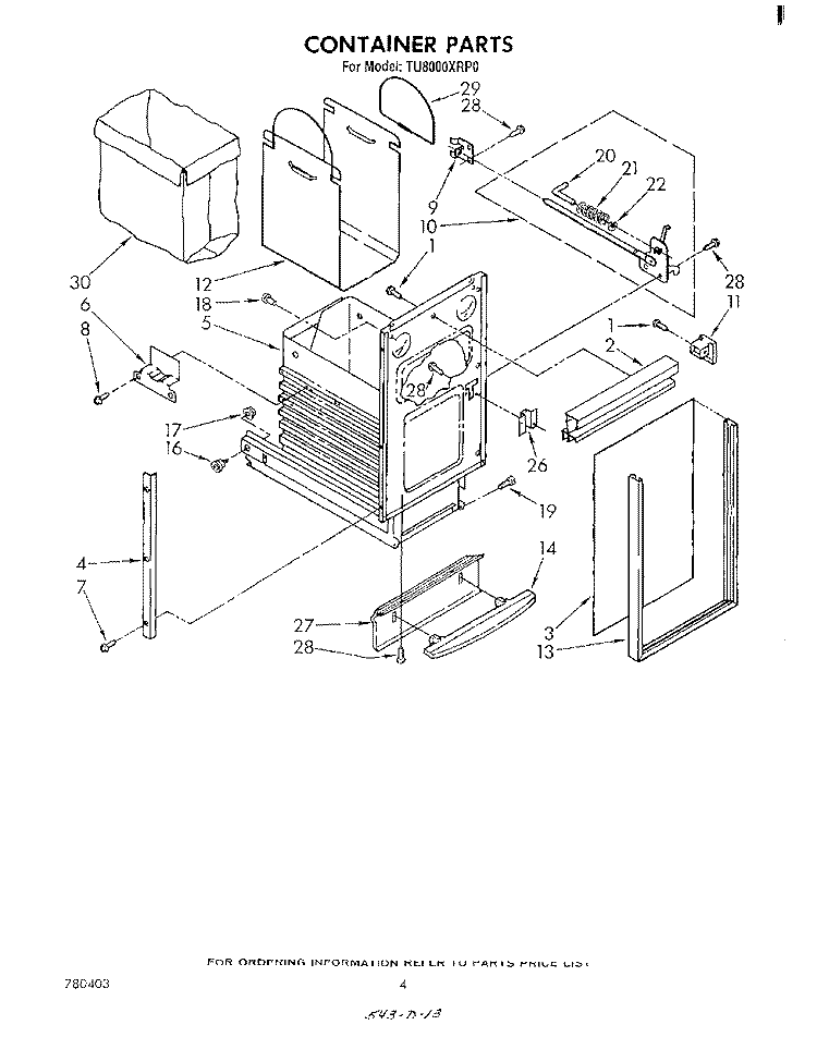 CONTAINER Diagram and Parts List for TU8000XRP0  Whirlpool Trash Compactor