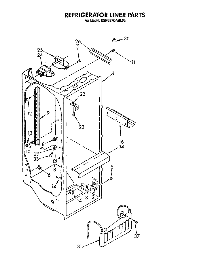 REFRIGERATOR LINER Diagram and Parts List for KSRB27QABL05  KitchenAid Refrigerator