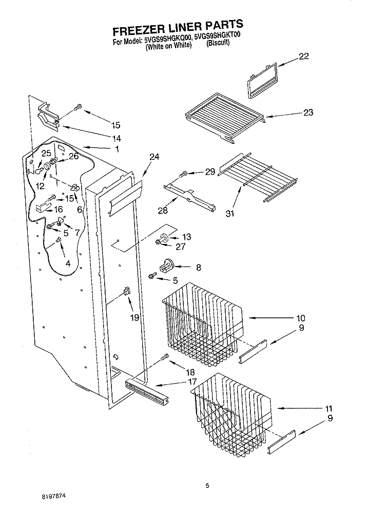 FREEZER LINER Diagram and Parts List for 5VGS9SHGKT00  Whirlpool Refrigerator