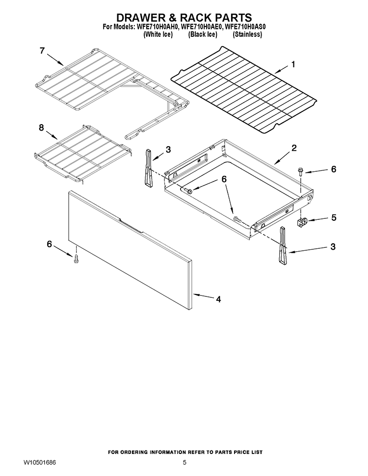 DRAWER & RACK PARTS Diagram and Parts List for WFE710H0AH0  Whirlpool Range